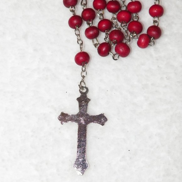 Men's Red Brown Scented Wood Rosary Beads Crucifix Guadalupe - Picture 4 of 6